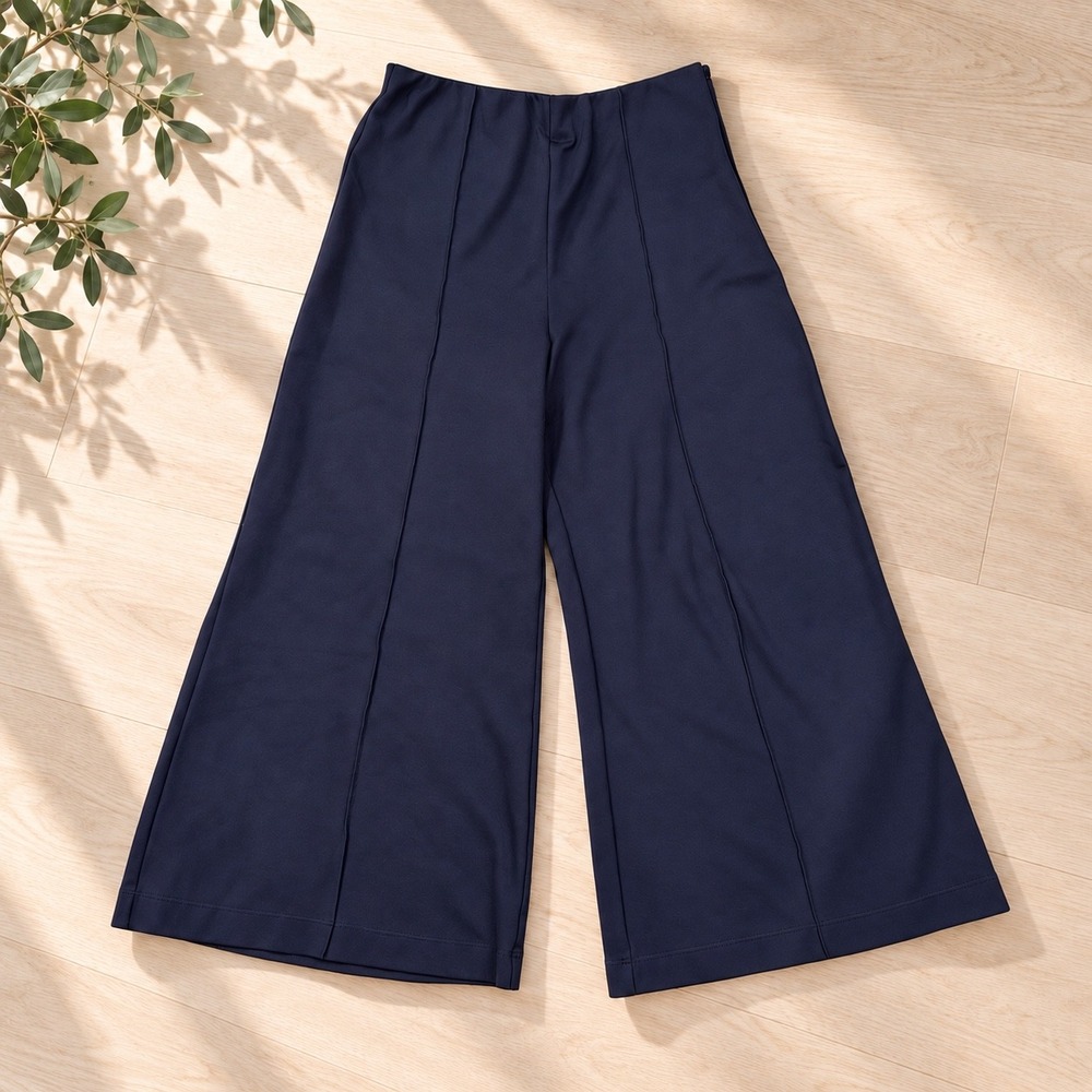 Quince Ultra Stretch Ponte Super Wide Leg Ankle Pants XL Navy Quiet Luxury